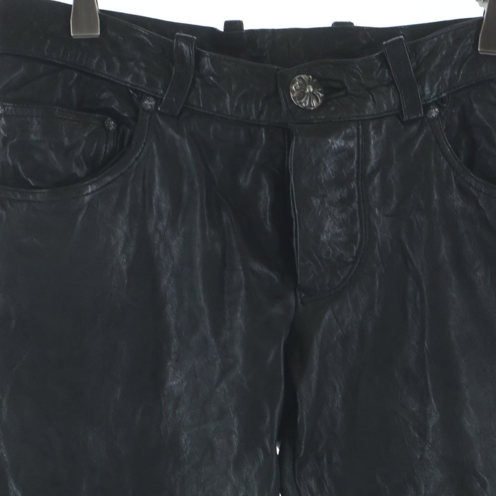 CHROME HEARTS(クロムハーツ) クロスボールサイドスナップボタン ダブルニーレザーフレアパンツ ブラック レディース