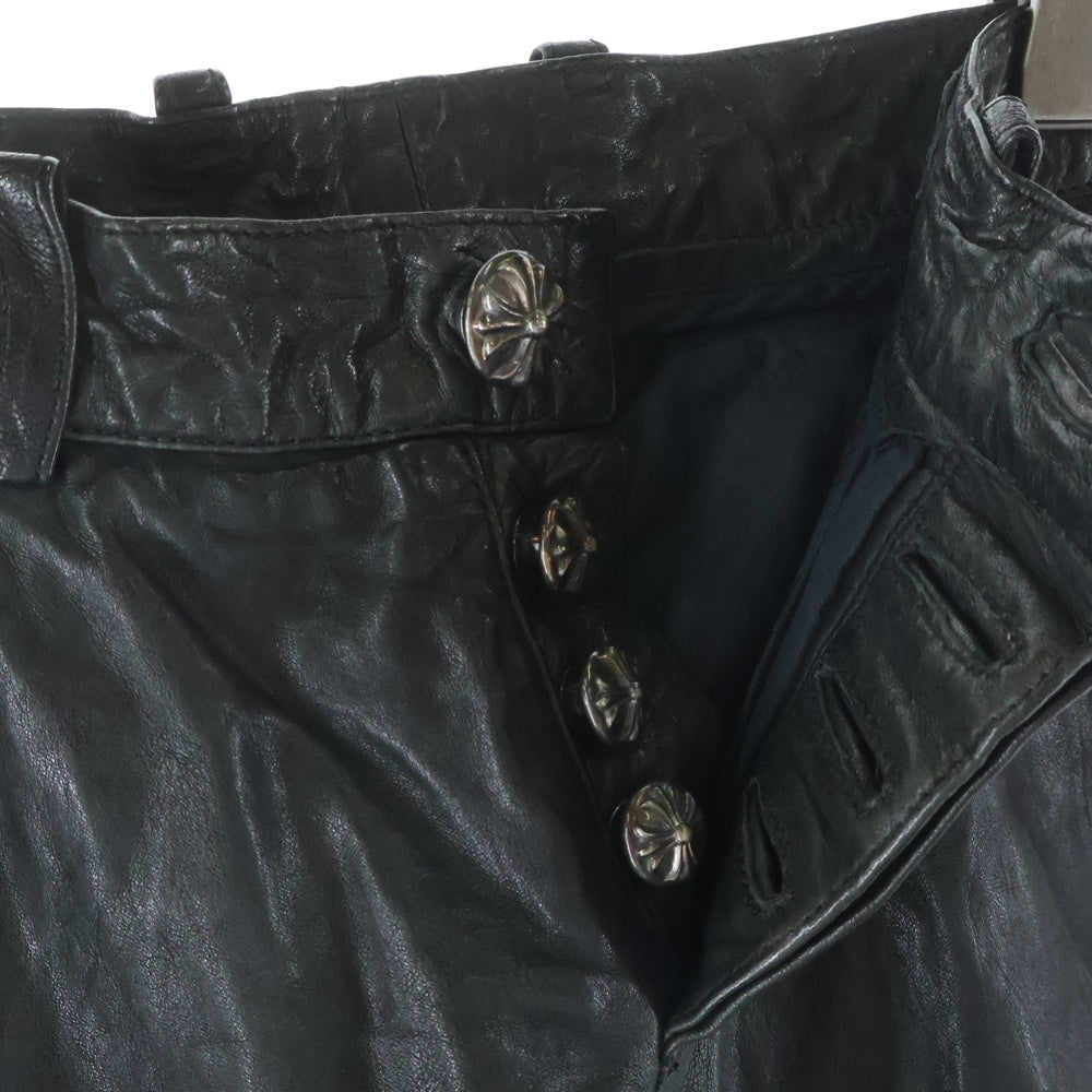 CHROME HEARTS(クロムハーツ) クロスボールサイドスナップボタン ダブルニーレザーフレアパンツ ブラック レディース
