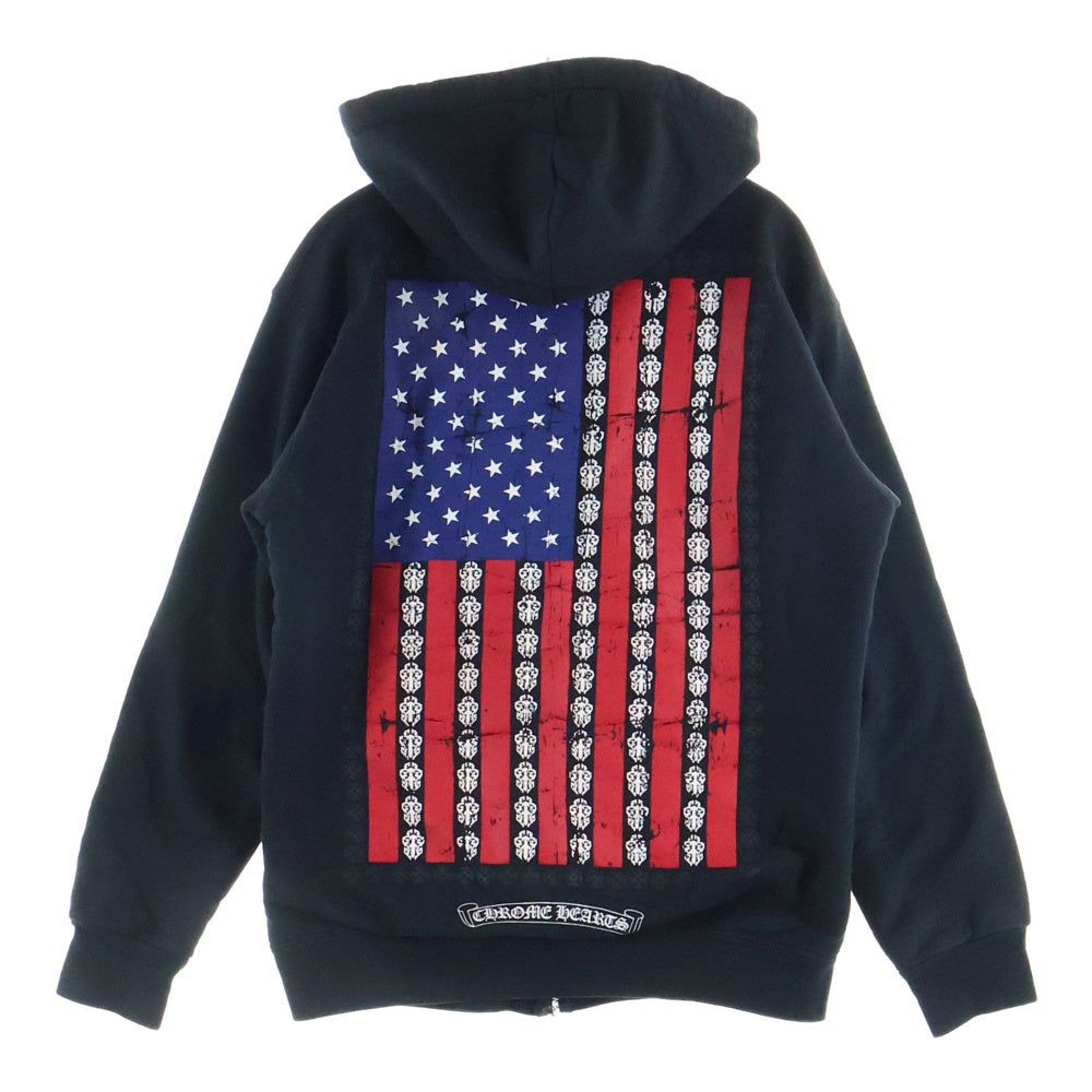 CHROME HEARTS クロムハーツ SWTSHRT HD ZIP AMERICAN FLAG バックアメリカンフラッグ 裏地サーマルジップアップパーカー ブラック CHROME HEARTS(クロムハーツ) SWTSHRT HD ZIP AMERICAN FLAG バック