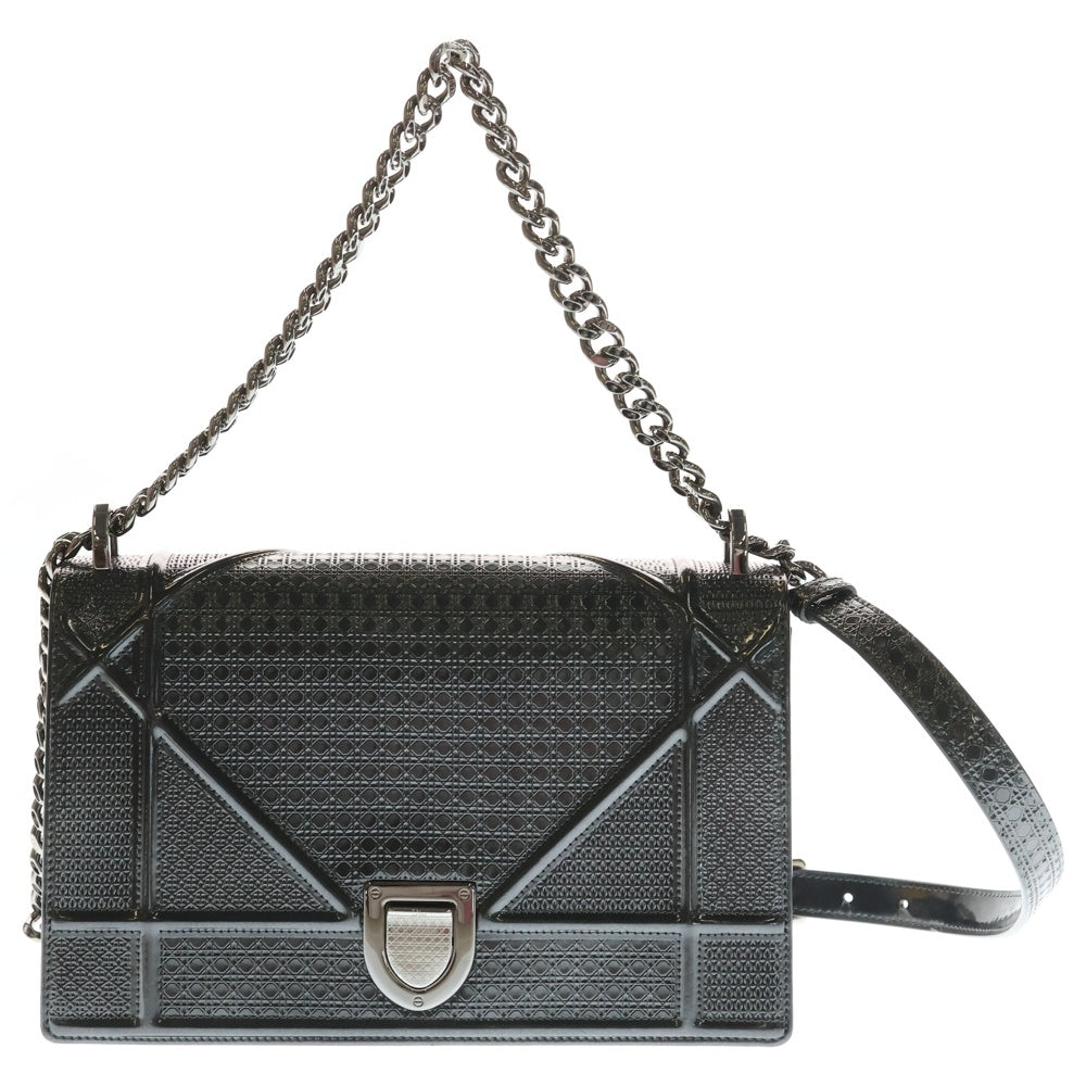 Christian Dior(クリスチャンディオール) DIORAMA Medium ディオラマ パテントチェーンショルダーバッグ グレー 09-BO-1106 レディース