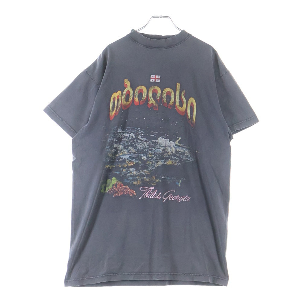 BALENCIAGA(バレンシアガ) 25SS Tbilisi Oversized T-Shirt ユーズド加工オーバーサイズプリント半袖Tシャツ T-Shirt 811688 TRVQ7 グレー