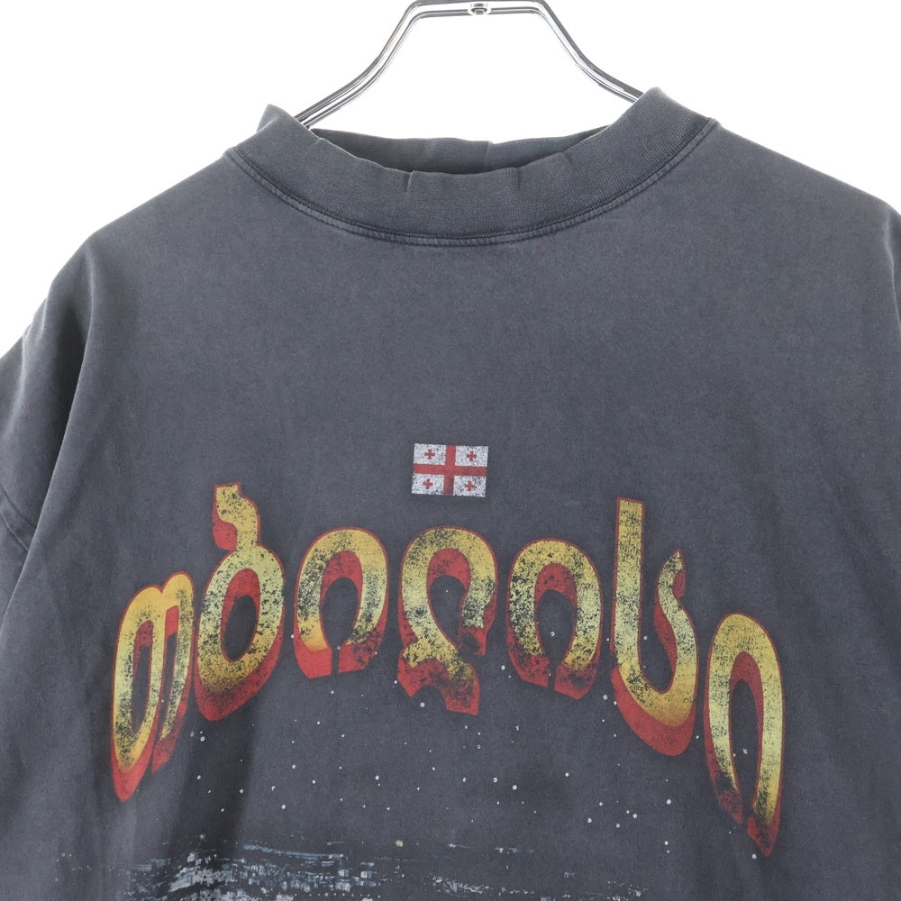 BALENCIAGA(バレンシアガ) 25SS Tbilisi Oversized T-Shirt ユーズド加工オーバーサイズプリント半袖Tシャツ T-Shirt 811688 TRVQ7 グレー