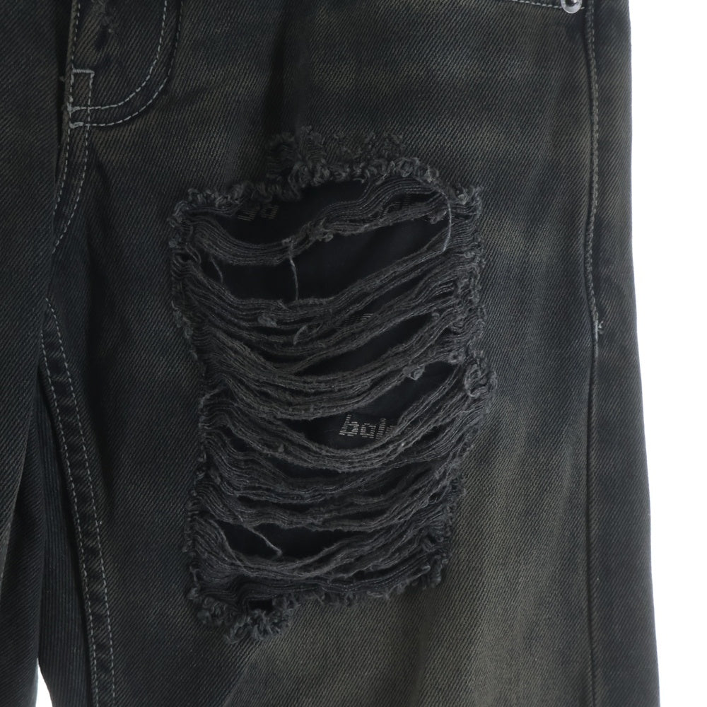 BALENCIAGA(バレンシアガ) 25SS ダメージクラッシュデストロイ加工ローライズデニムパンツ 833430 TSW85 ブラック