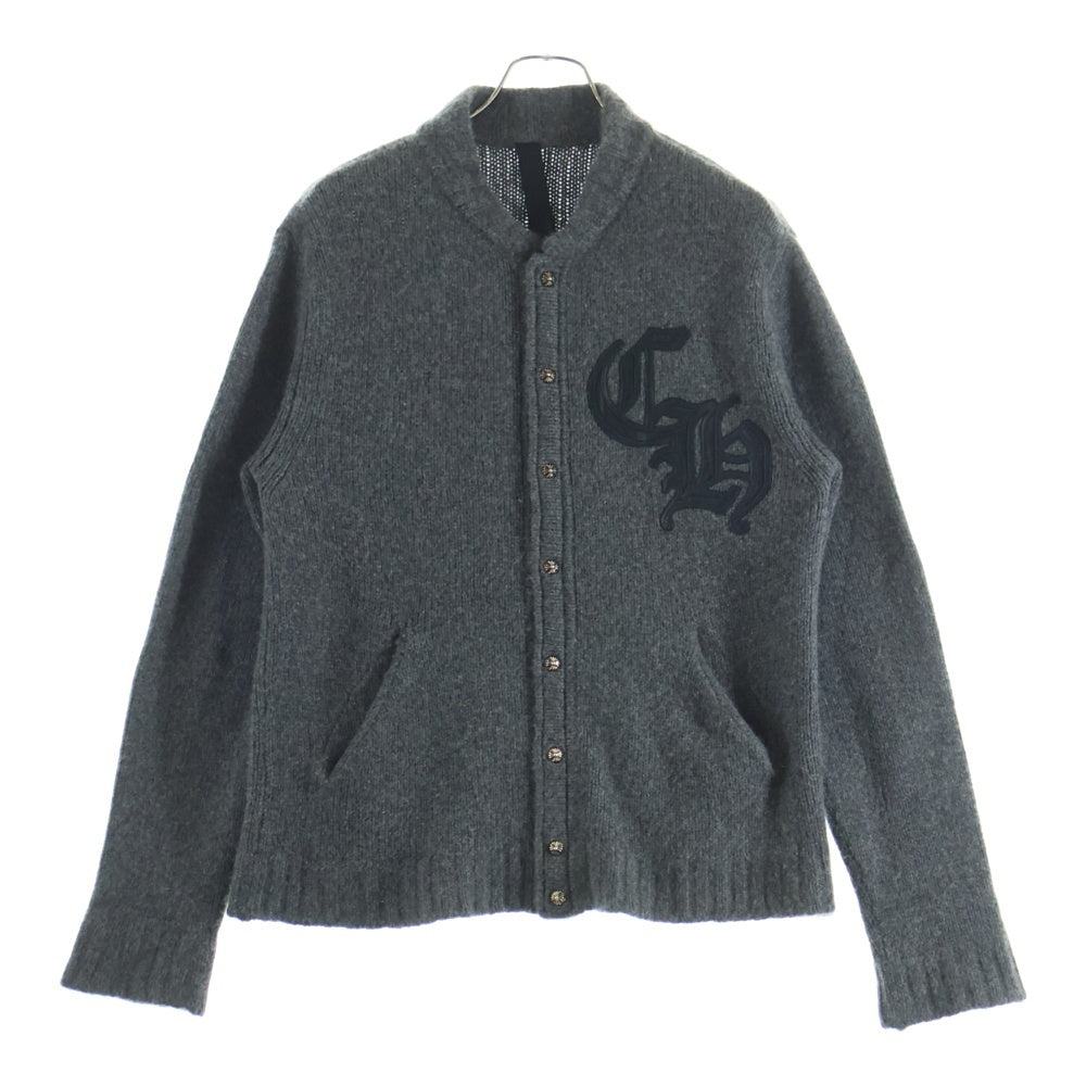 CHROME HEARTS(クロムハーツ) CHレザーパッチクロスボールボタンカシミアニットカーディガン グレー