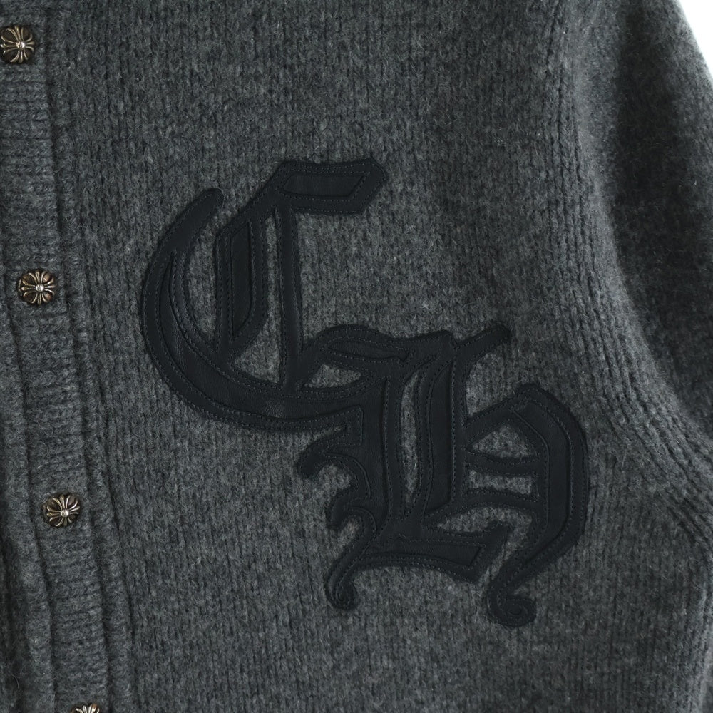 CHROME HEARTS(クロムハーツ) CHレザーパッチクロスボールボタンカシミアニットカーディガン グレー