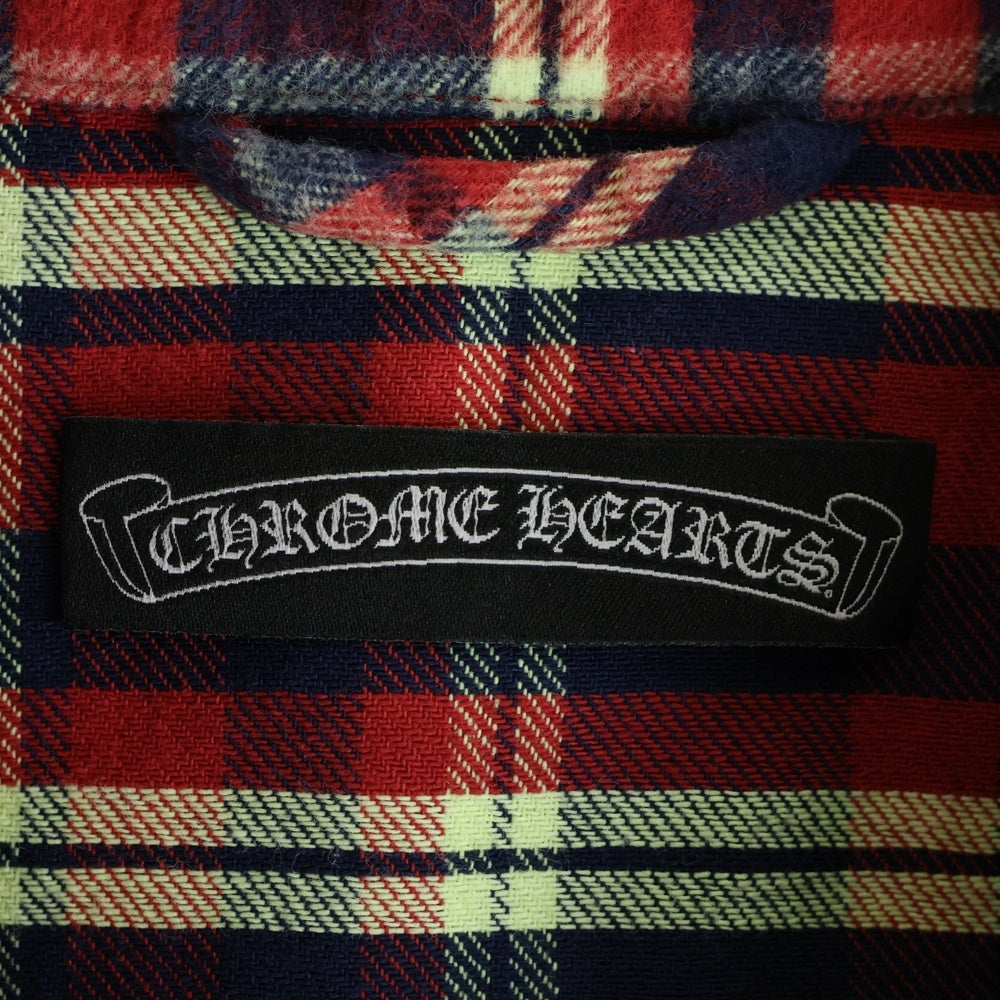 CHROME HEARTS(クロムハーツ) WESTN ウエスタン 袖レザークロスパッチ クロスボールボタンチェック長袖シャツ レッド
