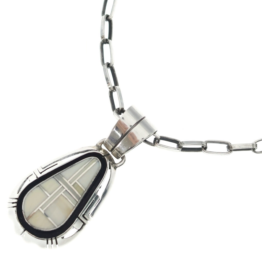 INDIAN JEWELRY(インディアンジュエリー) NAVAJO Jerry Nelson ナバホ族 ジェリーネルソン作 インレイ ネックレス シルバー/ホワイト