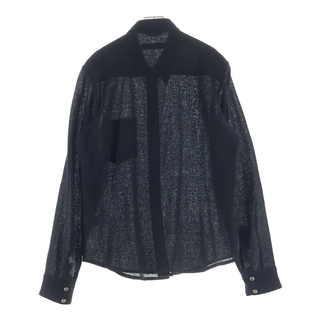 CHROME HEARTS(クロムハーツ) 袖レザークロスパッチ フローラルクロスボタン ヴァージンウール長袖シャツ ブラック