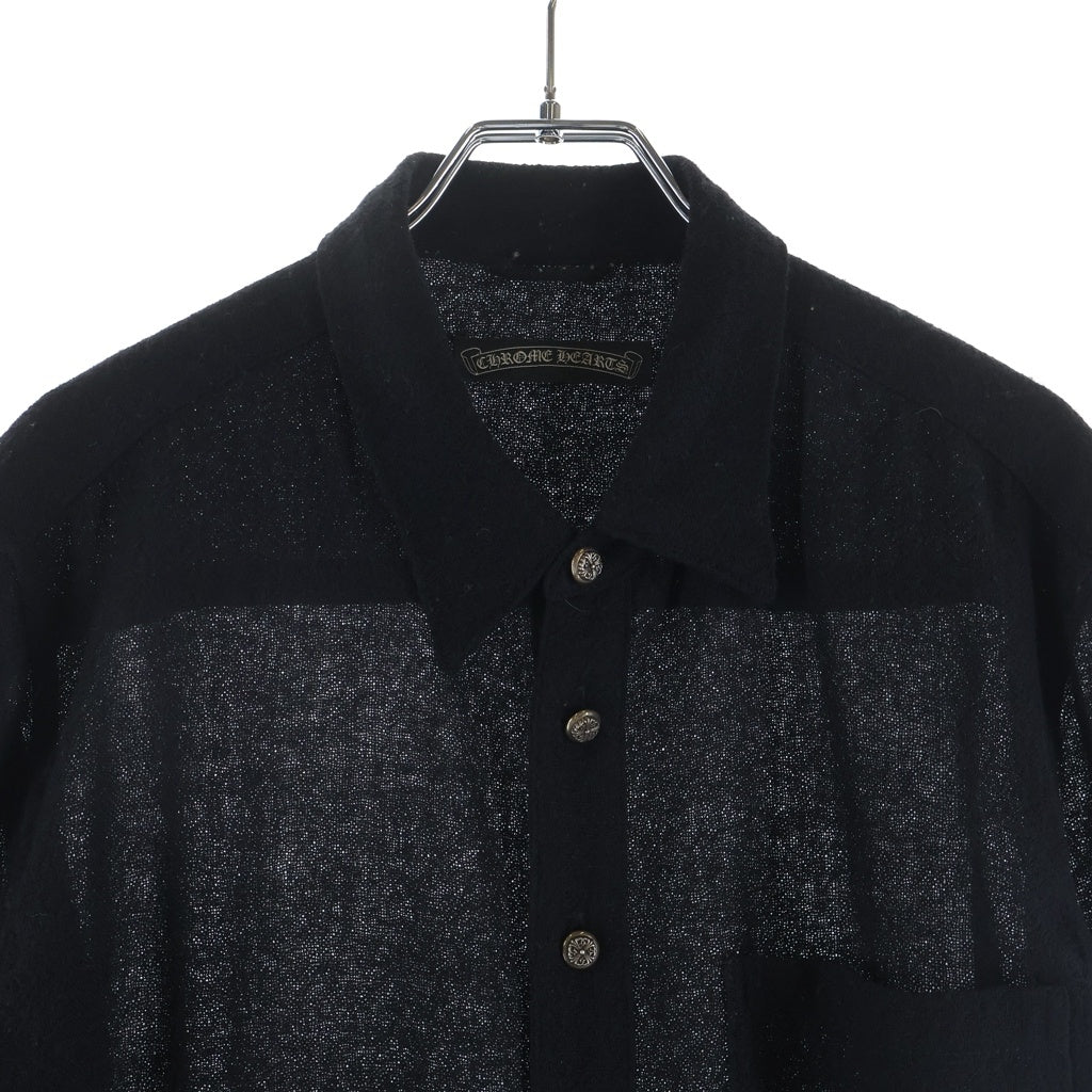CHROME HEARTS(クロムハーツ) 袖レザークロスパッチ フローラルクロスボタン ヴァージンウール長袖シャツ ブラック