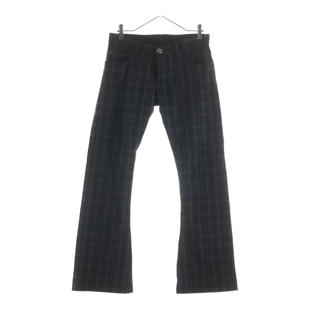 CHROME HEARTS(クロムハーツ) クロスボールボタンウールチェック柄フレアロングパンツ グレー