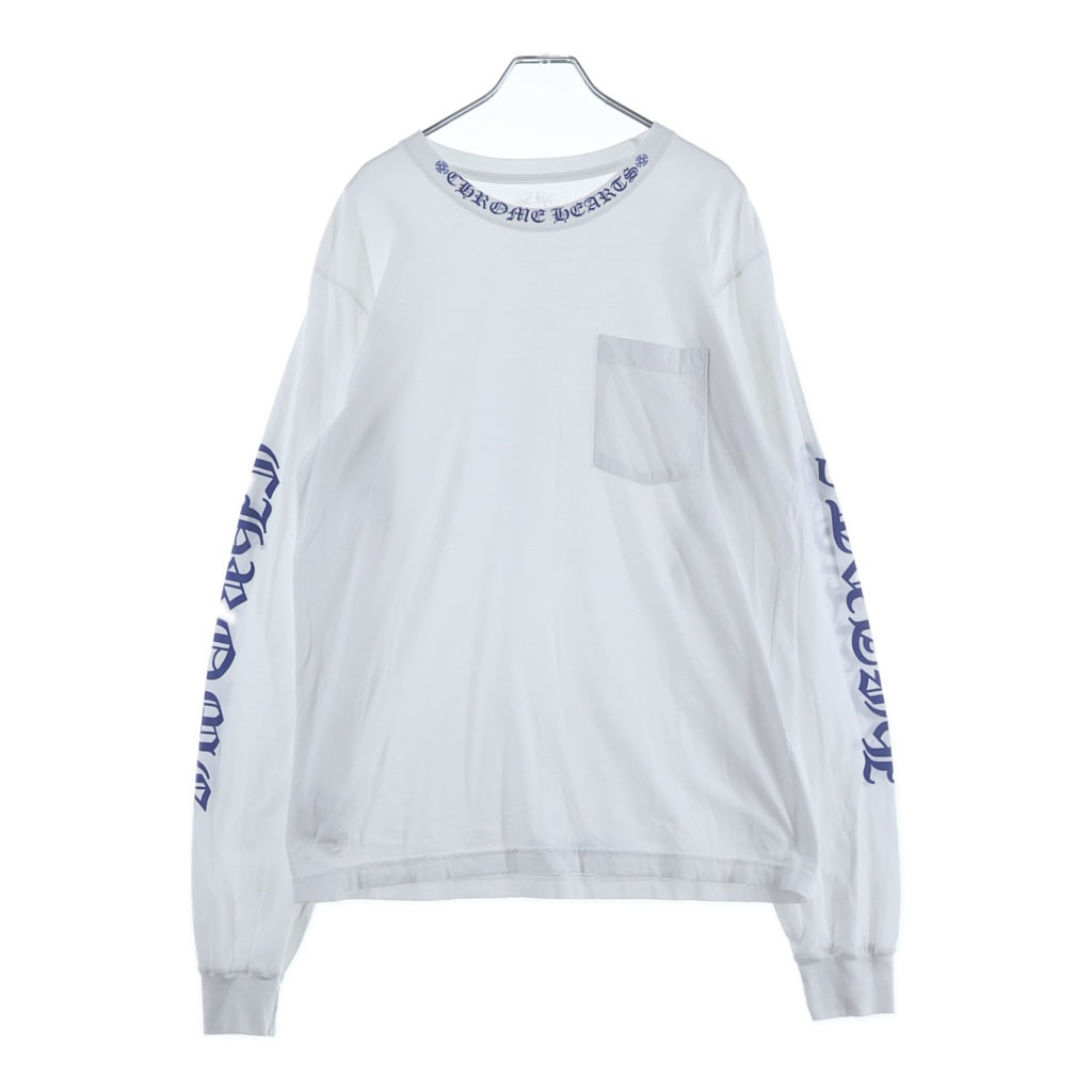 CHROME HEARTS(クロムハーツ) CH LS 1 ネックロゴ アームプリントクルーネック長袖Tシャツ ホワイト/ブルー