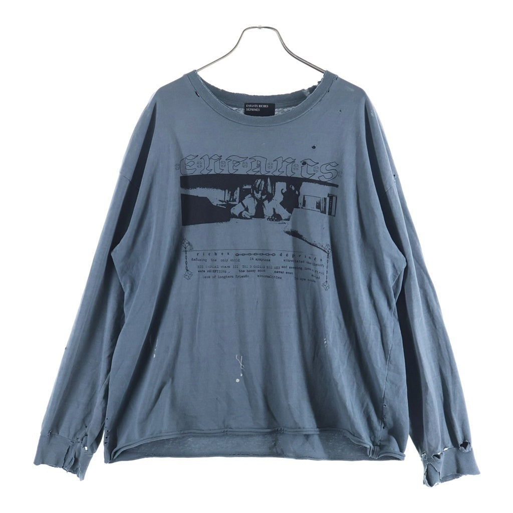 ENFANTS RICHES DEPRIMES(アンファンリッシュデプリメ) 25SS BOY IN CHAINS LS T-SHIRT ボーイ・イン・チェインズ ダメージ加工プリント長袖Tシャツ ブルー