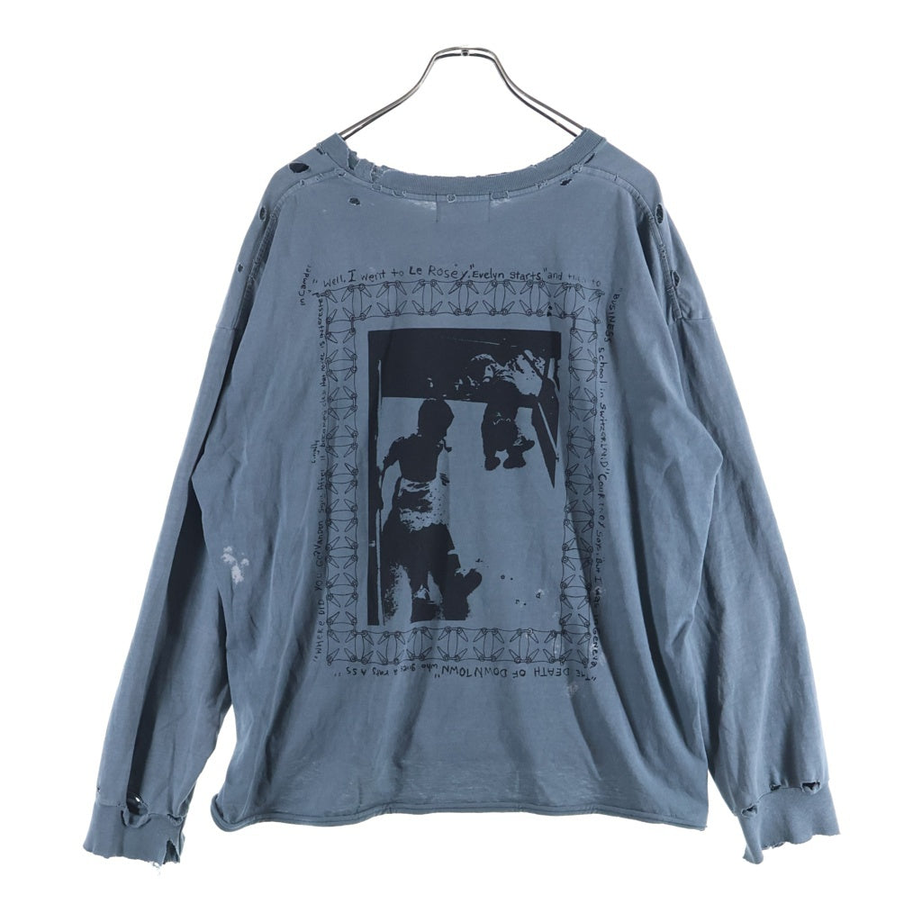 ENFANTS RICHES DEPRIMES(アンファンリッシュデプリメ) 25SS BOY IN CHAINS LS T-SHIRT ボーイ・イン・チェインズ ダメージ加工プリント長袖Tシャツ ブルー
