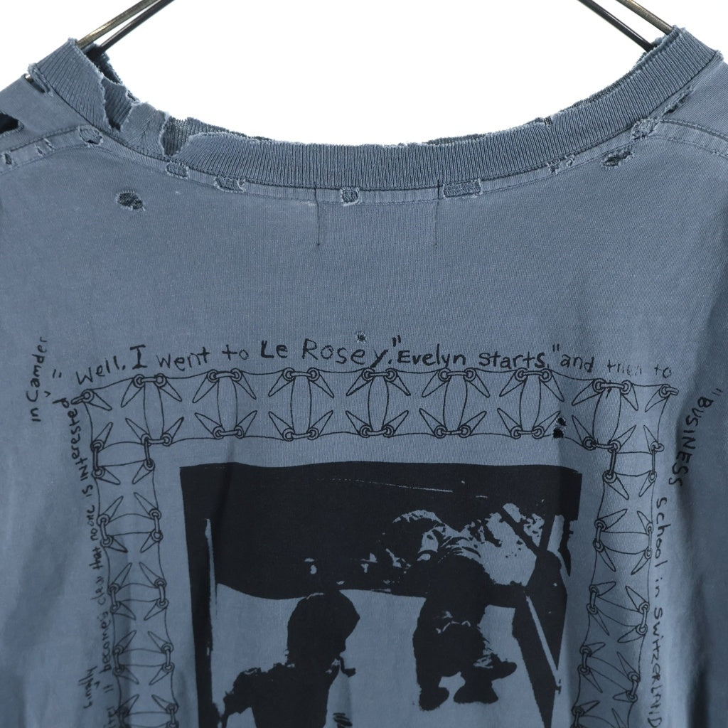 ENFANTS RICHES DEPRIMES(アンファンリッシュデプリメ) 25SS BOY IN CHAINS LS T-SHIRT ボーイ・イン・チェインズ ダメージ加工プリント長袖Tシャツ ブルー