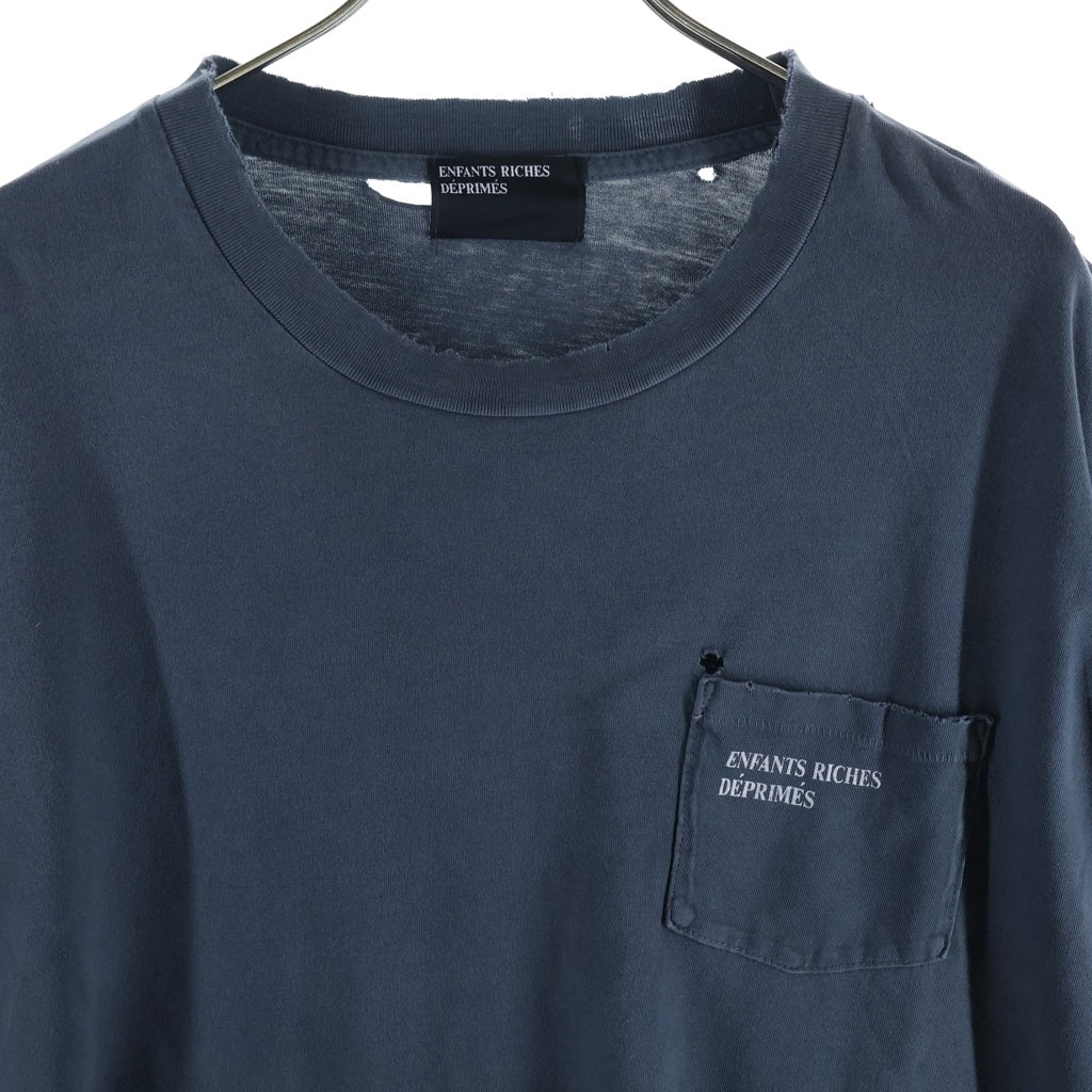 ENFANTS RICHES DEPRIMES(アンファンリッシュデプリメ) 25SS CLASSIC LOGO LS T-SHIRT ウォッシュドダメージ加工ロゴプリント長袖Tシャツ グレー
