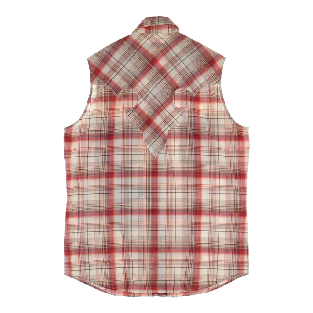 CHROME HEARTS(クロムハーツ) ラージBSフレアレザーパッチ付き プレイドチェックノースリーブシャツ レッド