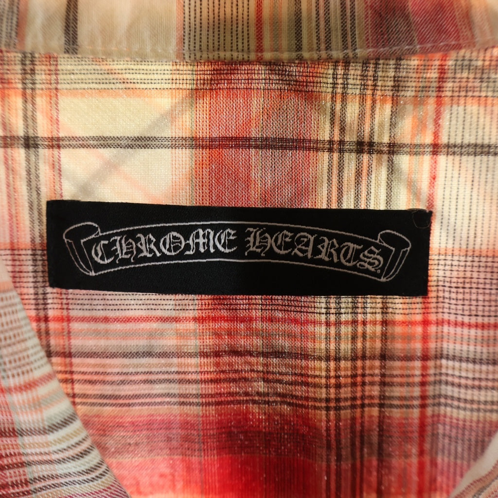 CHROME HEARTS(クロムハーツ) ラージBSフレアレザーパッチ付き プレイドチェックノースリーブシャツ レッド