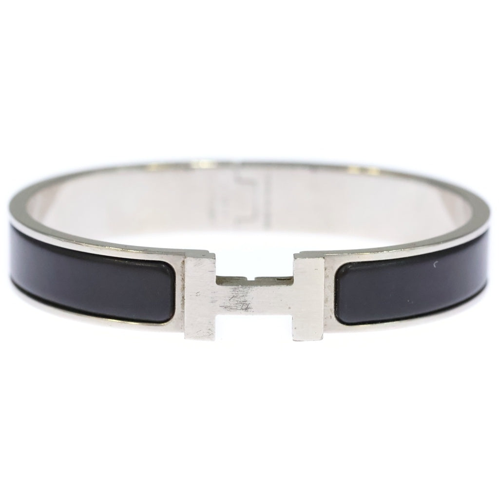 HERMES(エルメス) クリックH ロゴ エナメル バングル ブレスレット シルバー/ブラック レディース