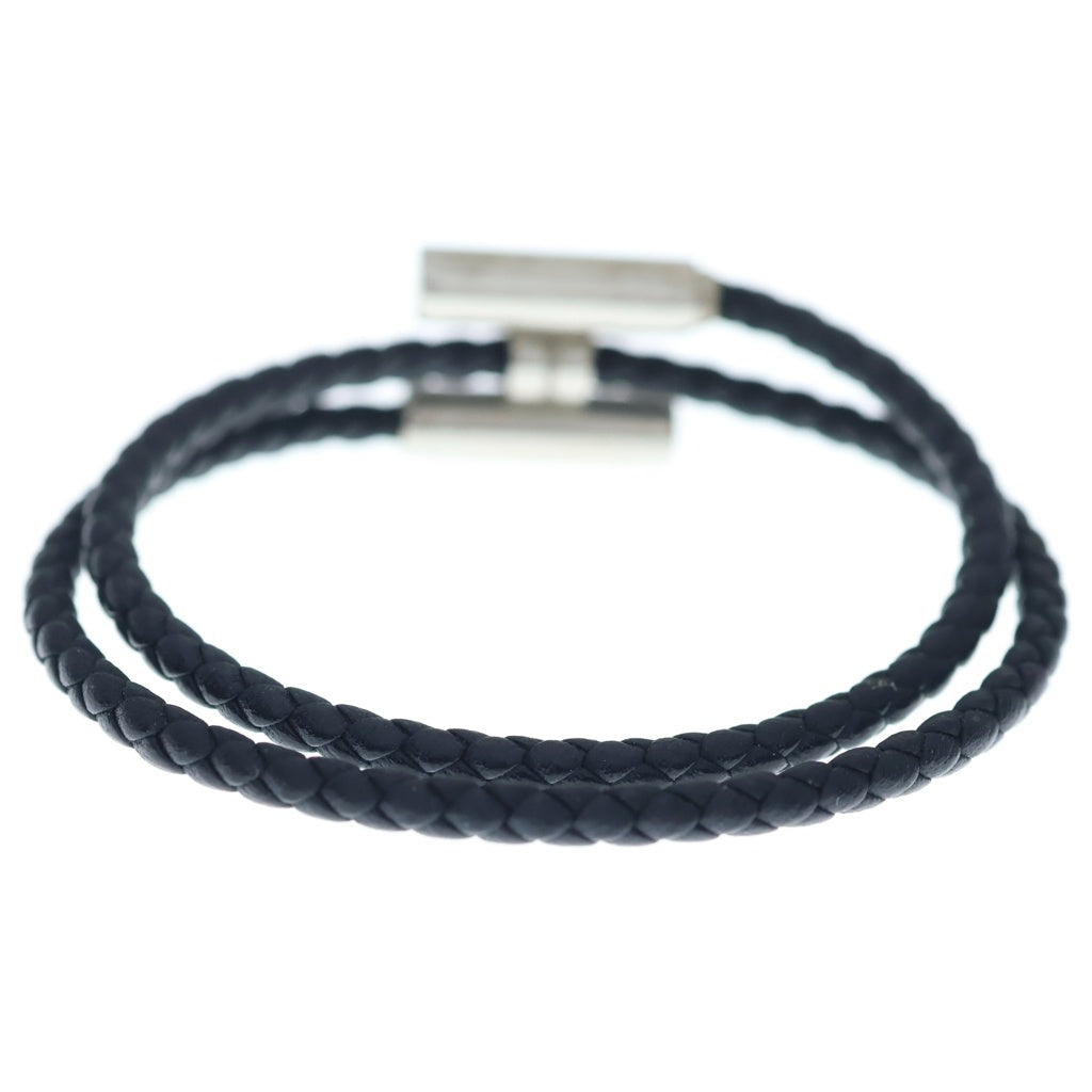 HERMES(エルメス) トゥルニ トレッセ Hロゴ ノワール レザー ブレスレット ブラック/シルバー