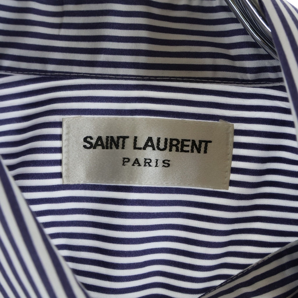 SAINT LAURENT PARIS(サンローランパリ) 22AW モノグラムポケットポプリンストライプ長袖シャツ 712700 Y6E76 ブルー
