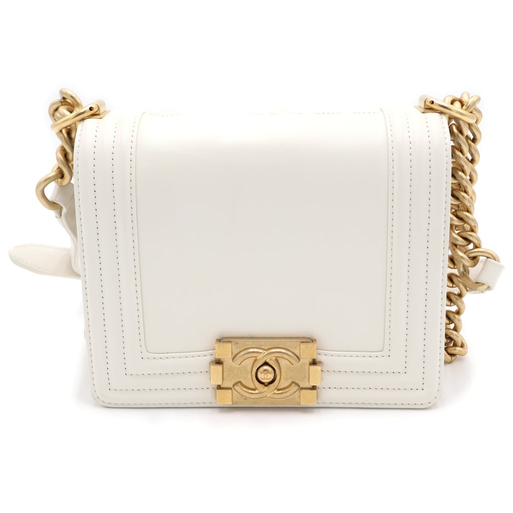 CHANEL(シャネル) ボーイシャネル ラムスキン チェーンショルダーバッグ ゴールド金具 ホワイト AS3018 レディース
