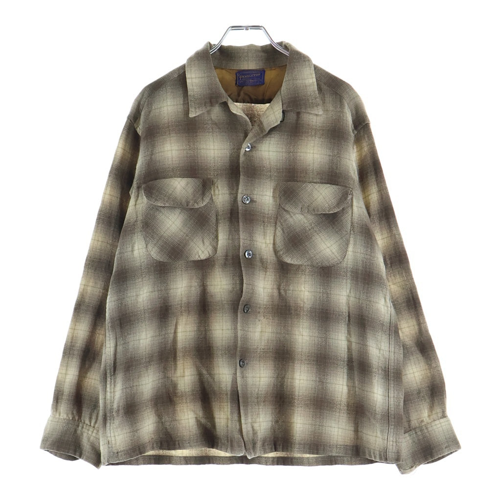 PENDLETON(ペンドルトン) 50S VINTAGE ヴィンテージ USA製 チェック ウールフランネル 長袖シャツ ブラウン/ベージュ