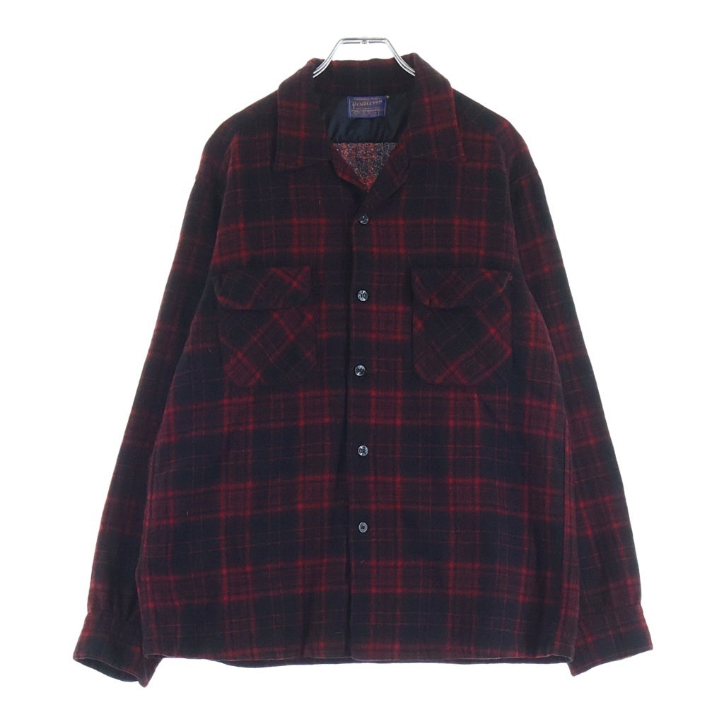 PENDLETON(ペンドルトン) 50S VINTAGE ヴィンテージ USA製 オンブレチェック ウールフランネル 長袖シャツ レッド