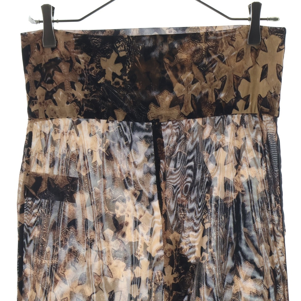 CHROME HEARTS(クロムハーツ) SHEER MESH DIMPLE クロス総柄シアーメッシュロングパンツ レディース ブラウン