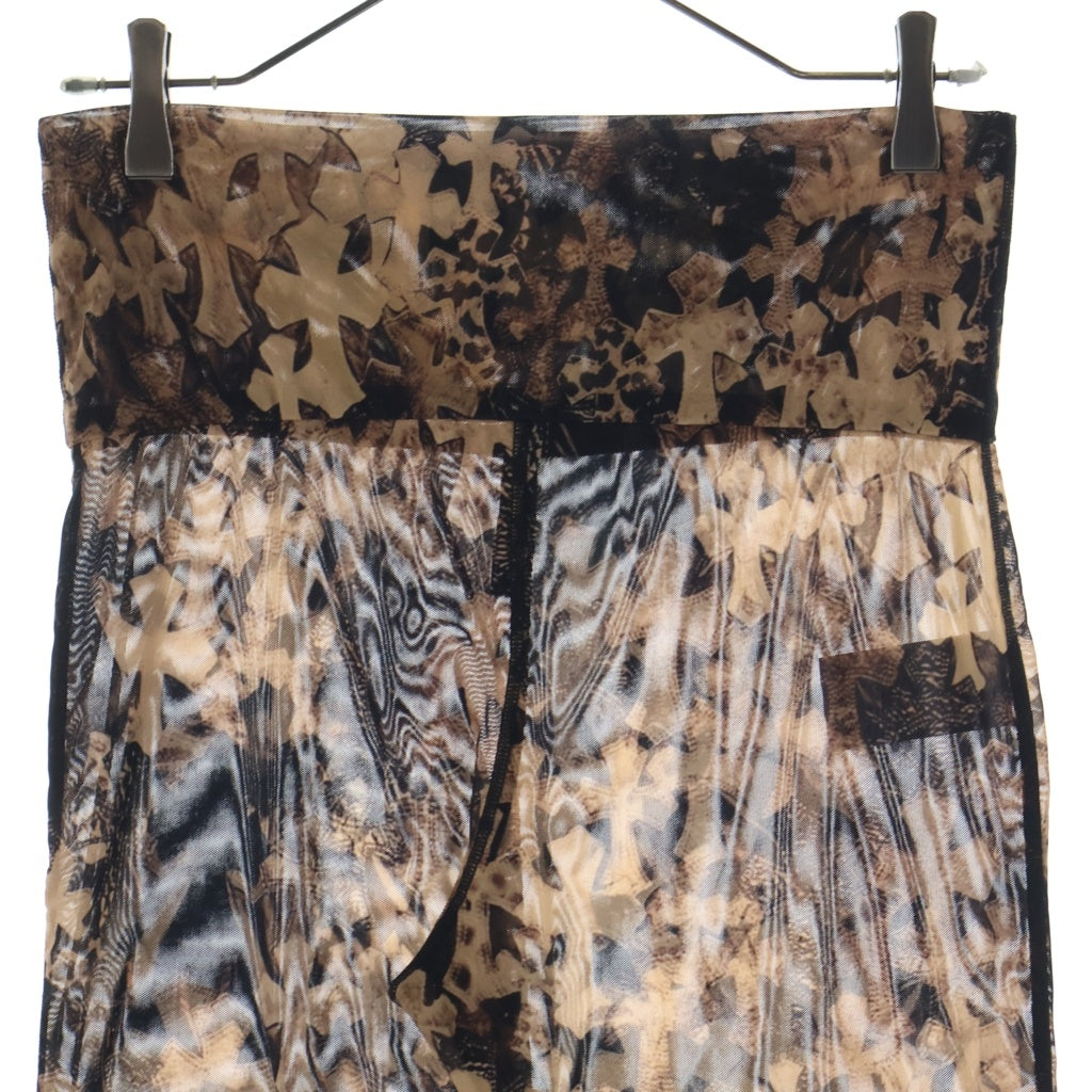 CHROME HEARTS(クロムハーツ) SHEER MESH DIMPLE クロス総柄シアーメッシュロングパンツ レディース ブラウン