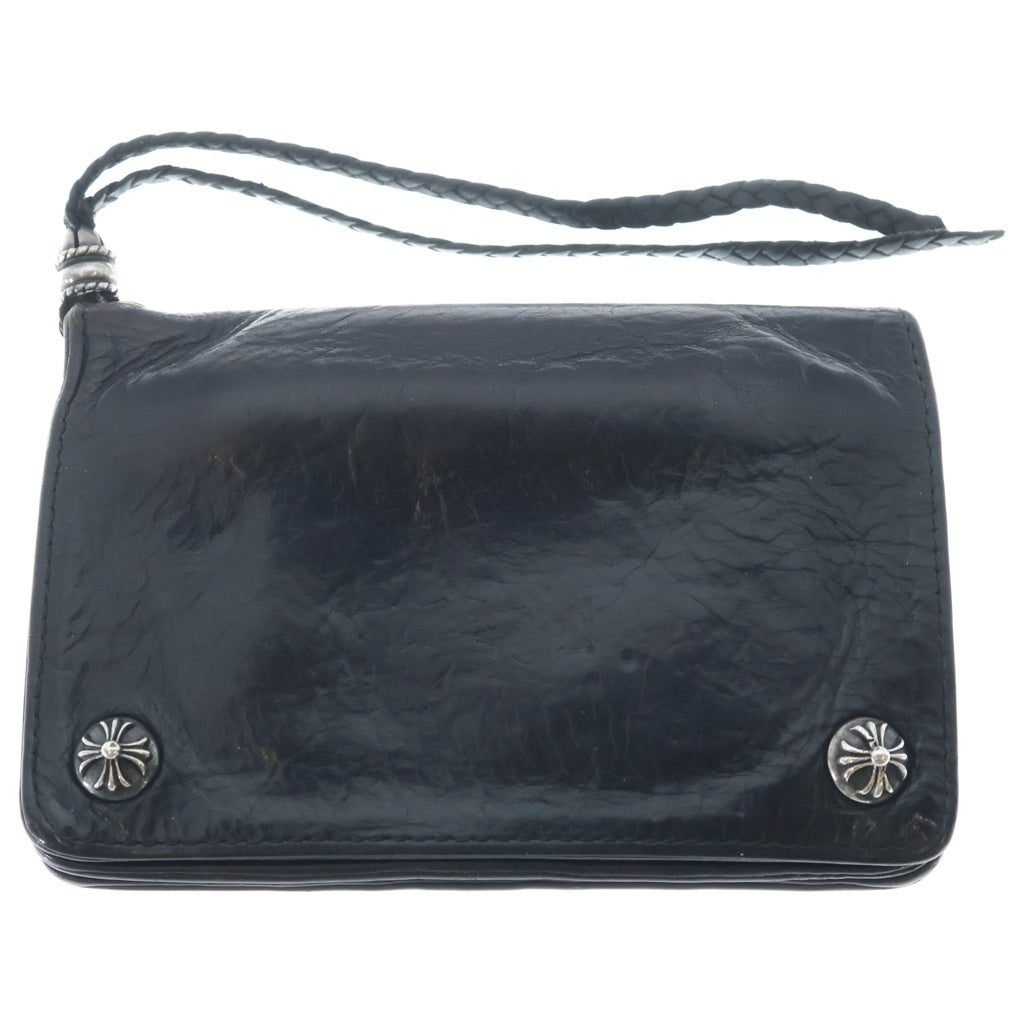 CHROME HEARTS(クロムハーツ) 2ZIP STRAP 2ジップストラップ クロスボールボタンレザーウォレット 財布 ブラック