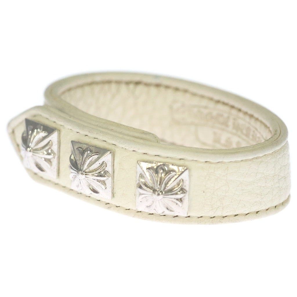 CHROME HEARTS(クロムハーツ) 3BTTN 2SNAP ピラミッドCHクロス ボタン3ボタン2スナップレザーブレスレット ホワイト/シルバー