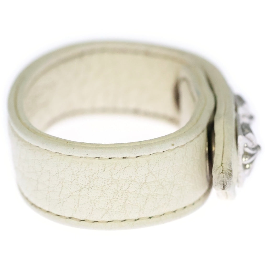 CHROME HEARTS(クロムハーツ) 3BTTN 2SNAP ピラミッドCHクロス ボタン3ボタン2スナップレザーブレスレット ホワイト/シルバー