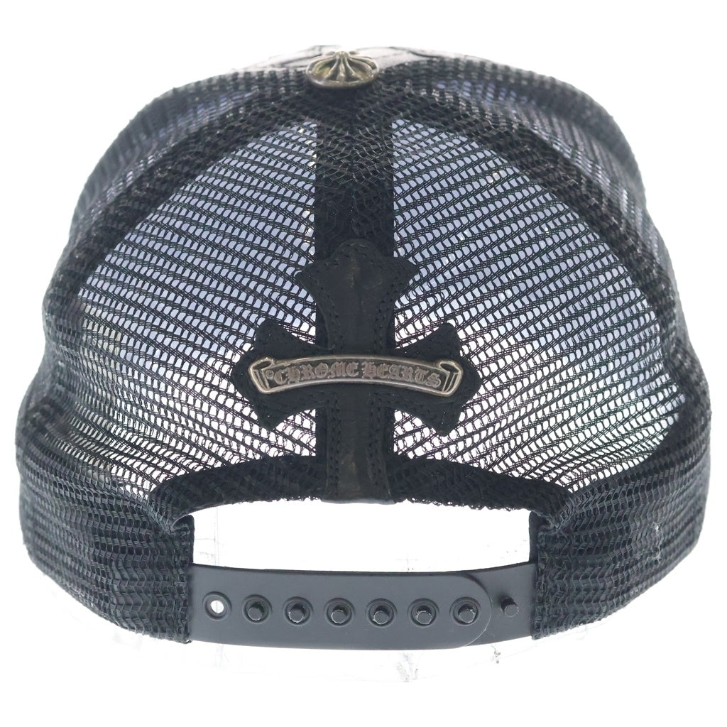 CHROME HEARTS(クロムハーツ) TRUCKER CAP CEME レザーセメタリークロスパッチ クロスボール付きメッシュキャップ 帽子 ブラック