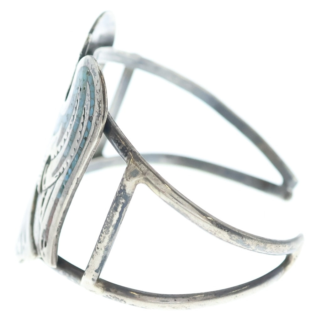 INDIAN JEWELRY(インディアンジュエリー) ナバホ族 HMIJ刻印 チップインレイサンダーバードバングル シルバー