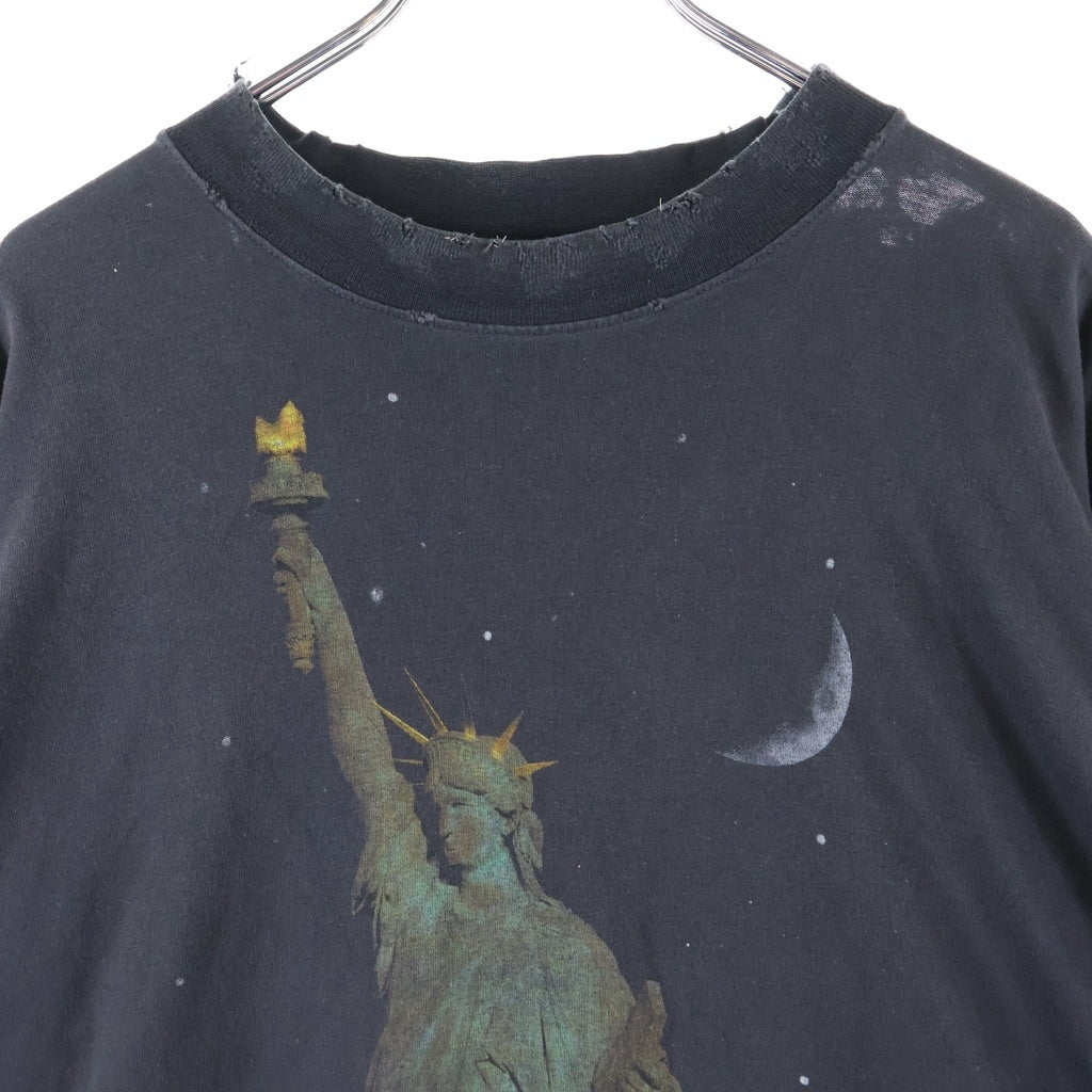 BALENCIAGA(バレンシアガ) 24AW PARIS LIBERTY 自由の女神 ヴィンテージ加工オーバーサイズプリント半袖Tシャツ 764235 TQVR9 ブラック