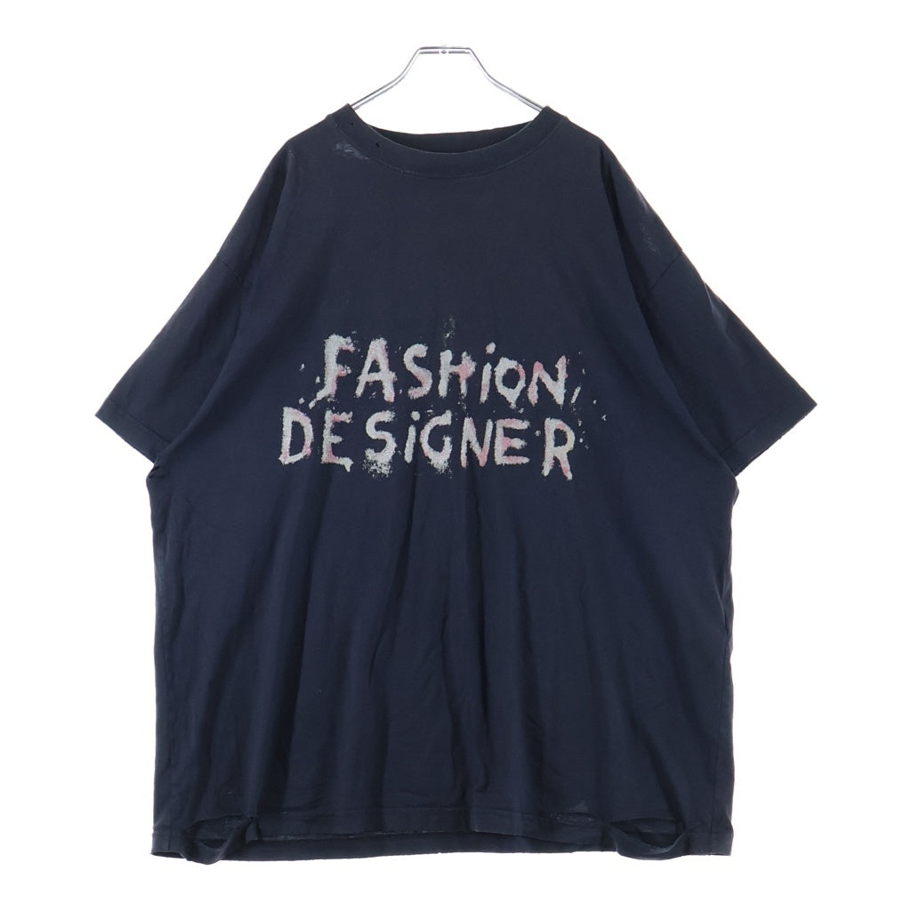 BALENCIAGA(バレンシアガ) 25SS Fashion Designer T-Shirt ヴィンテージラメ加工オーバーサイズプリント半袖Tシャツ 831305 TSVC5 ブラック