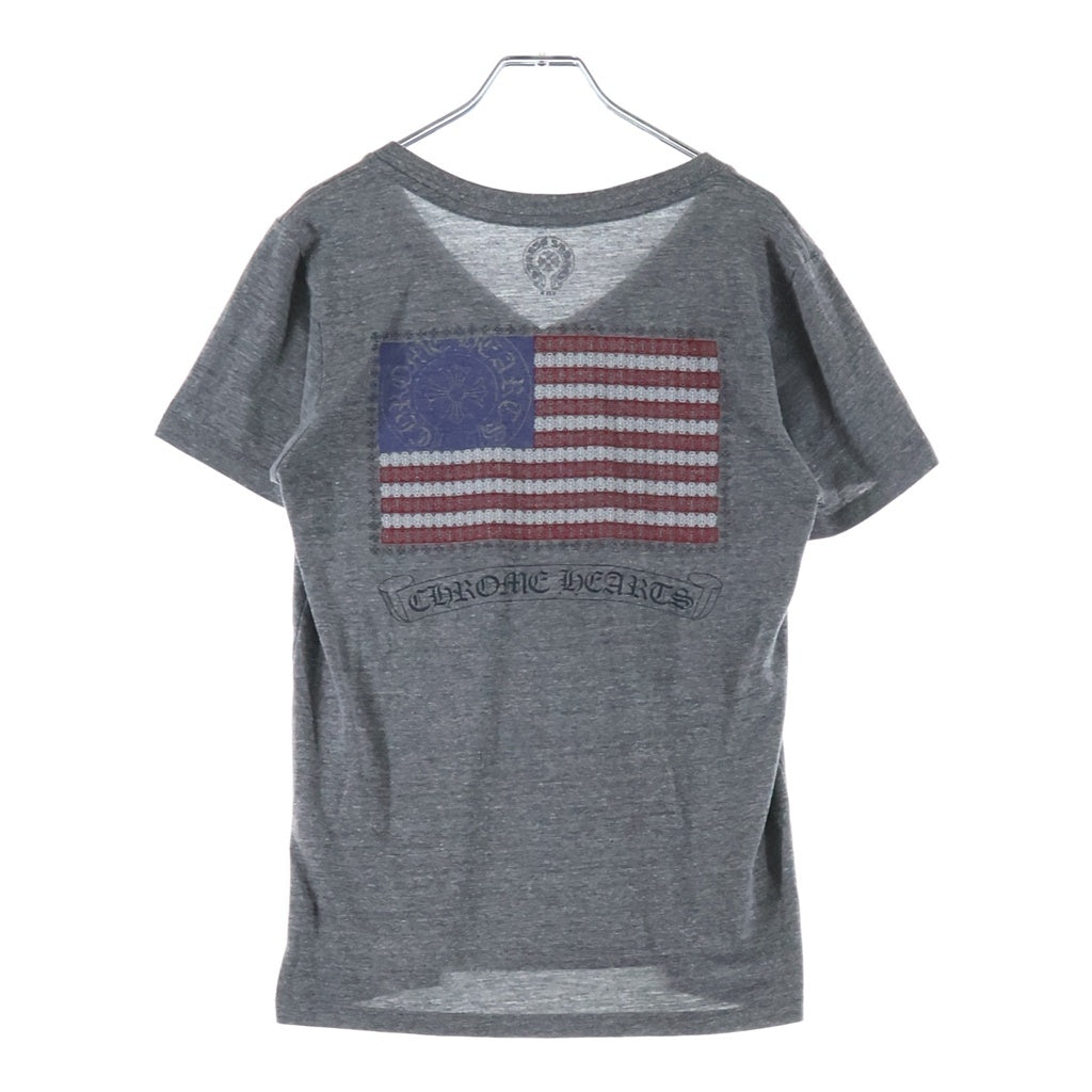 CHROME HEARTS(クロムハーツ) アメリカンフラッグバックプリント Vネック半袖Tシャツ カットソー グレー