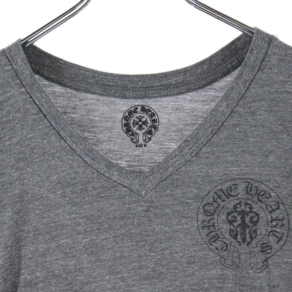 CHROME HEARTS(クロムハーツ) アメリカンフラッグバックプリント Vネック半袖Tシャツ カットソー グレー