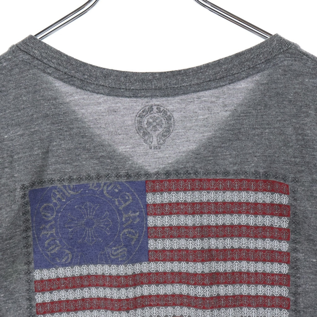 CHROME HEARTS(クロムハーツ) アメリカンフラッグバックプリント Vネック半袖Tシャツ カットソー グレー