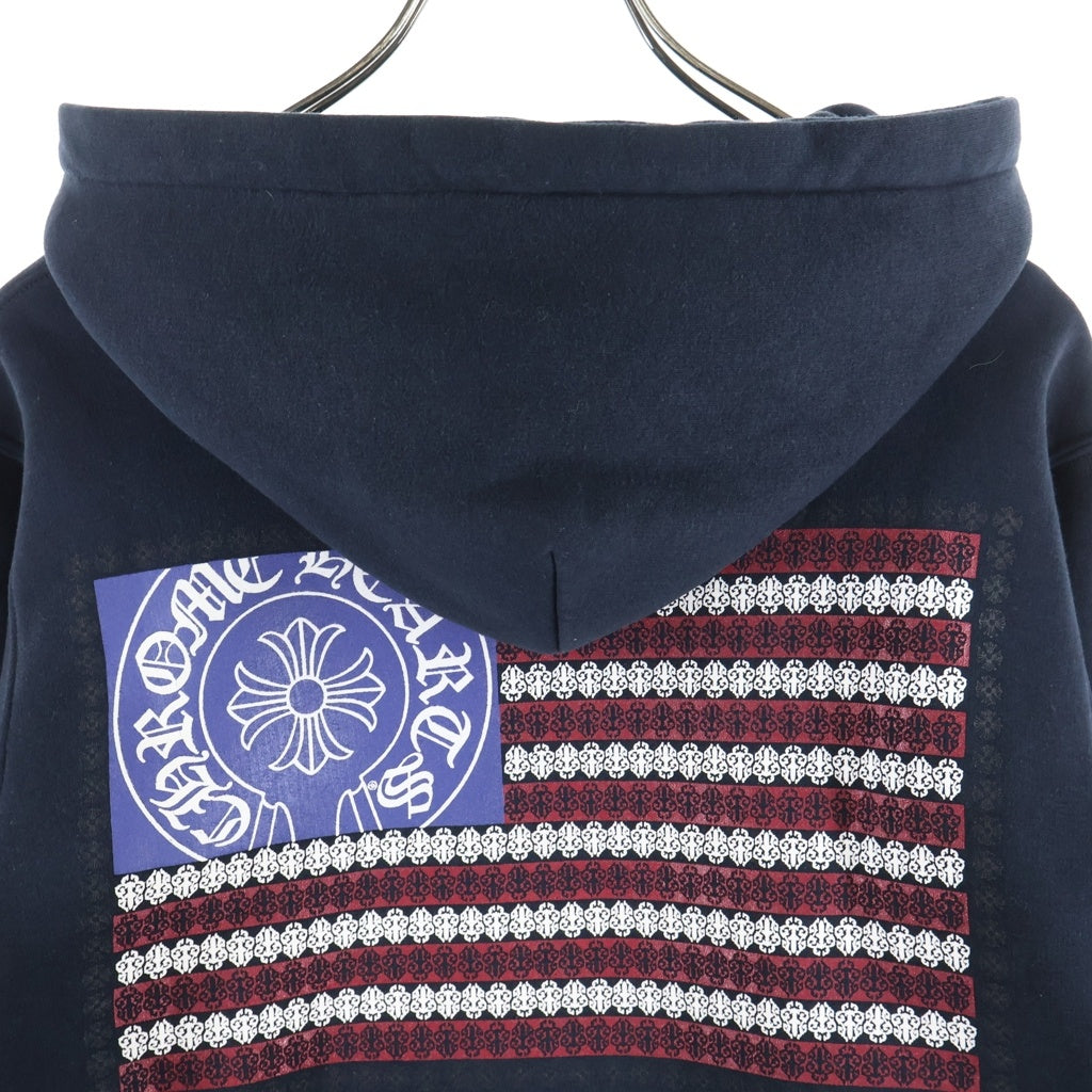 CHROME HEARTS(クロムハーツ) OLD SWTSHRT HD ZIP オールド アメリカンフラッグ 星条旗 裏地サーマルジップアップフーディーパーカー ブラック