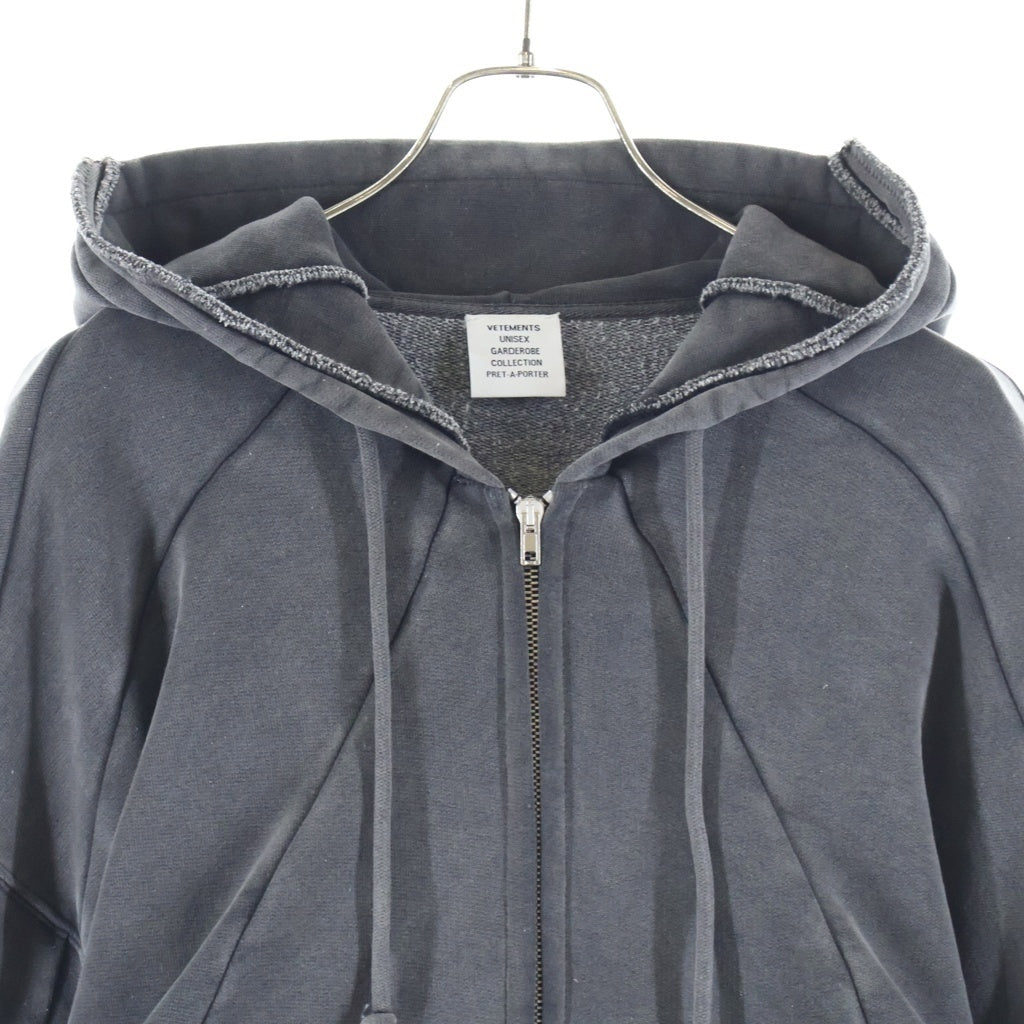 VETEMENTS(ヴェトモン) 23SS CUT-UP ZIP-UP HOODIE 再構築カットアップオーバーサイズジップアップパーカー グレー UE63HD370B