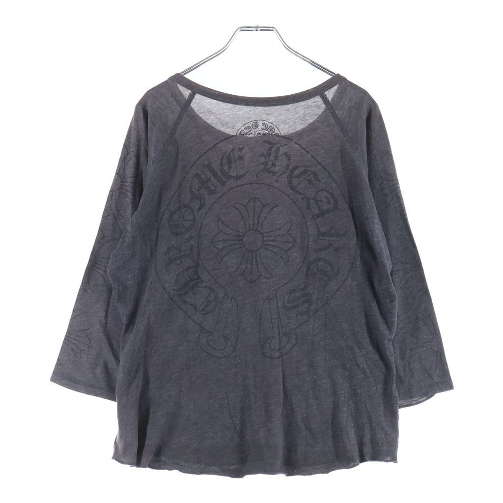 CHROME HEARTS(クロムハーツ) OLD CH PLUS L/S TEE CHプラス スクロールラベルプリント コットン ヘンリーネック 七分袖Tシャツ 長袖カットソー グレー レディース