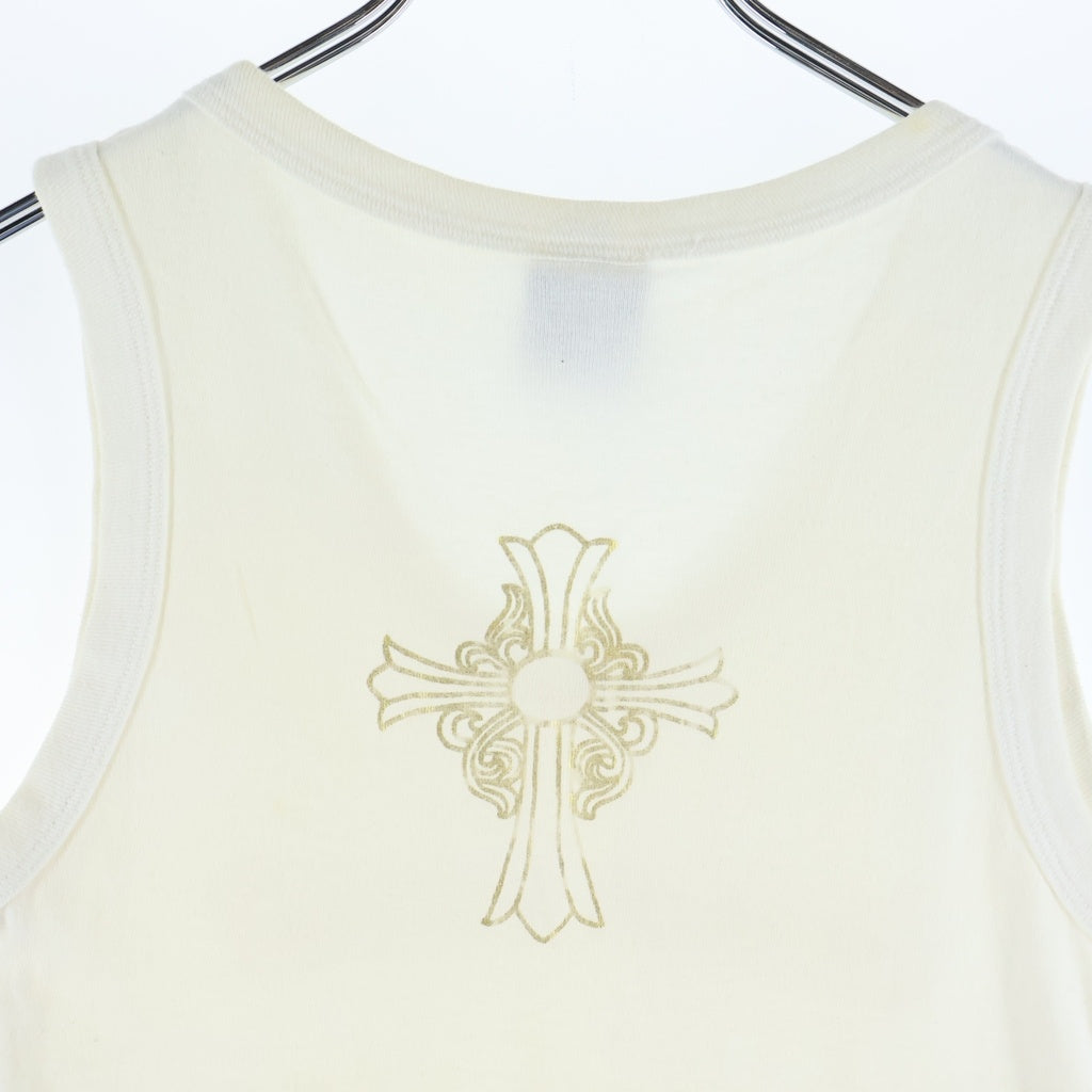 CHROME HEARTS(クロムハーツ) OLD S/S Tee Hairy Cross スクロールラベルプリント Vネックタンクトップ ホワイト レディース