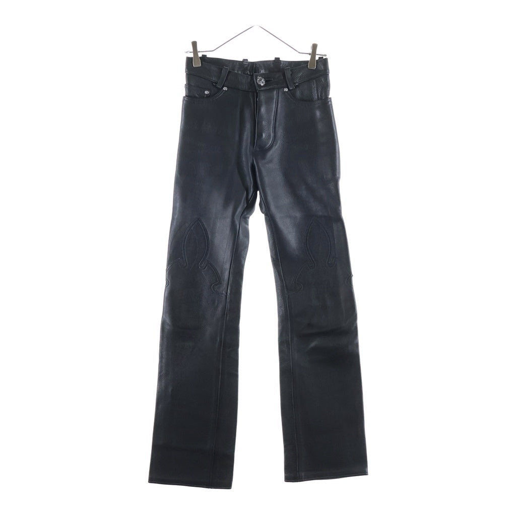 CHROME HEARTS(クロムハーツ) OLD FLEURKNEE LTHR PANTS フレアニー クロスボールボタンレザーロングパンツ ブラック レディース