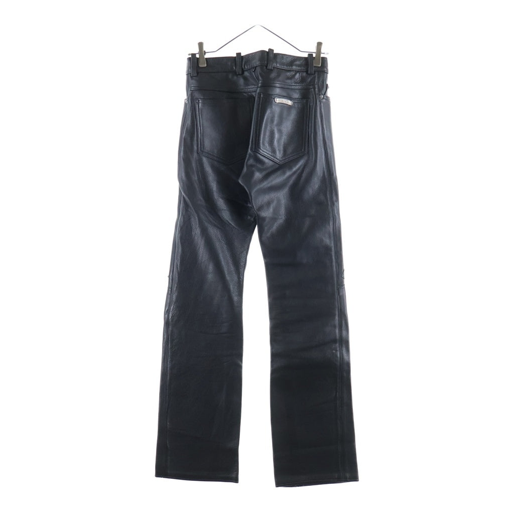 CHROME HEARTS(クロムハーツ) OLD FLEURKNEE LTHR PANTS フレアニー クロスボールボタンレザーロングパンツ ブラック レディース