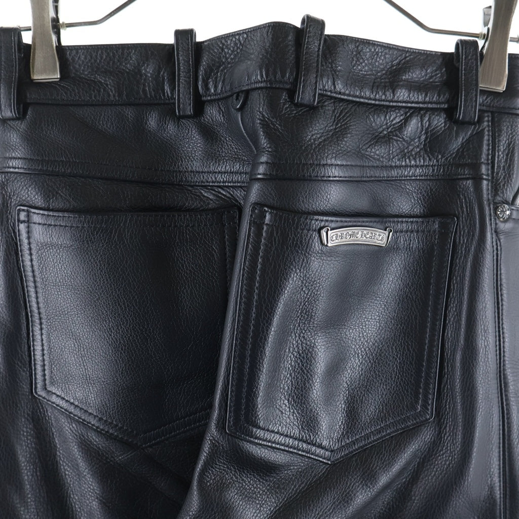 CHROME HEARTS(クロムハーツ) OLD FLEURKNEE LTHR PANTS フレアニー クロスボールボタンレザーロングパンツ ブラック レディース