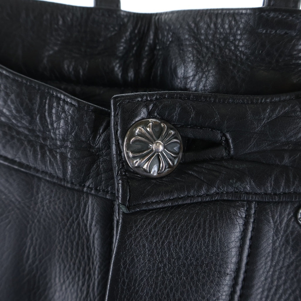 CHROME HEARTS(クロムハーツ) OLD FLEURKNEE LTHR PANTS フレアニー クロスボールボタンレザーロングパンツ ブラック レディース