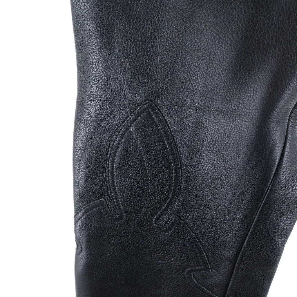 CHROME HEARTS(クロムハーツ) OLD FLEURKNEE LTHR PANTS フレアニー クロスボールボタンレザーロングパンツ ブラック レディース