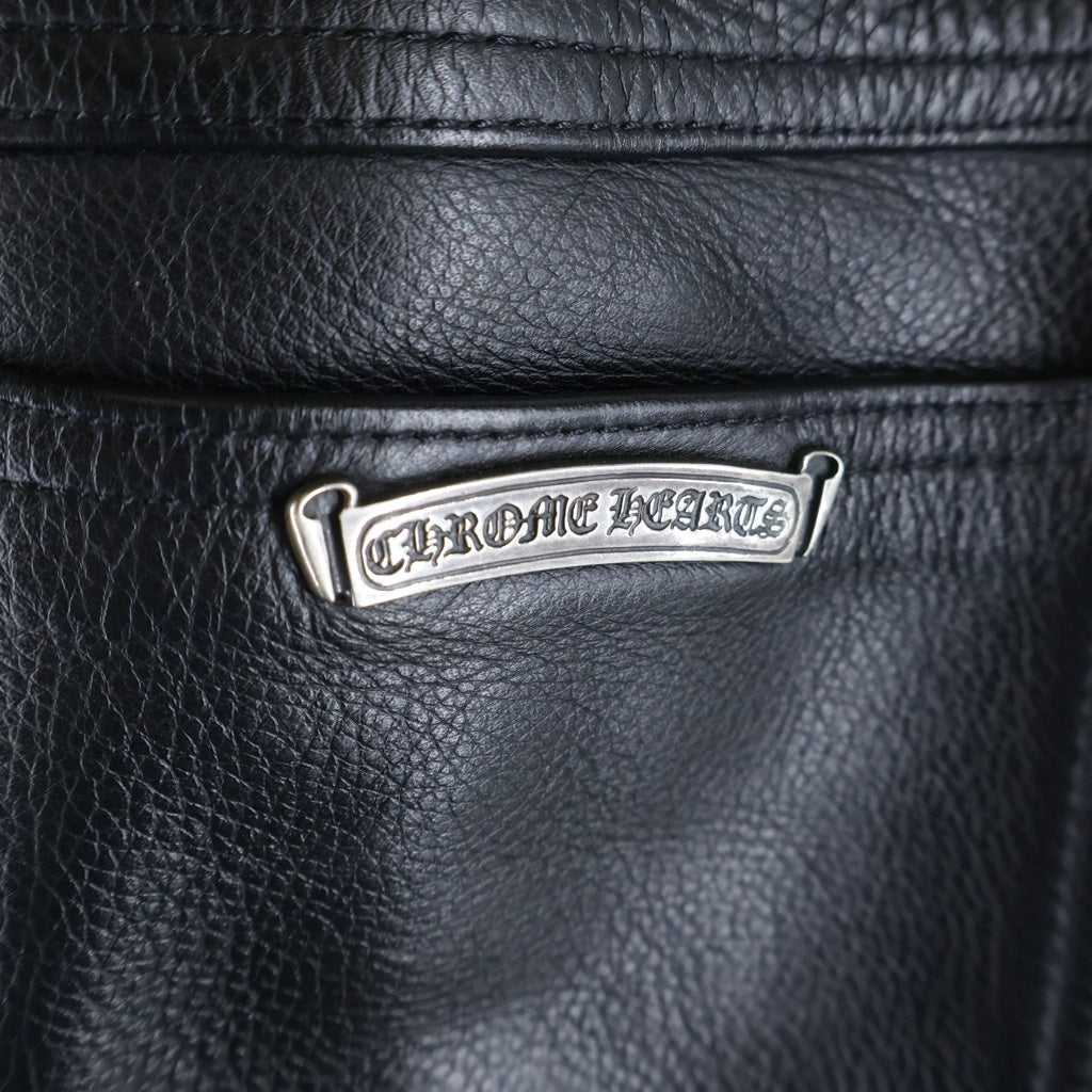 CHROME HEARTS(クロムハーツ) OLD FLEURKNEE LTHR PANTS フレアニー クロスボールボタンレザーロングパンツ ブラック レディース