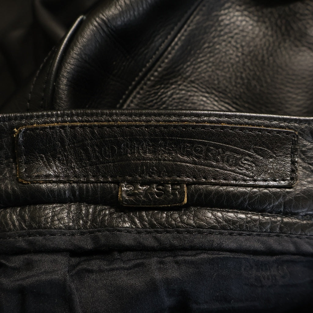 CHROME HEARTS(クロムハーツ) OLD FLEURKNEE LTHR PANTS フレアニー クロスボールボタンレザーロングパンツ ブラック レディース